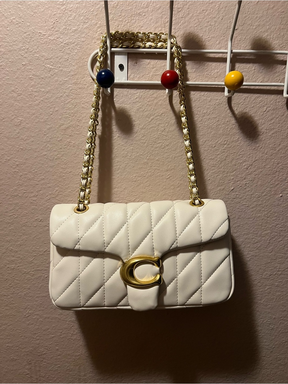 Coach Quilted Leather Shoulder Bag in White with Gold Hardware tabby 26